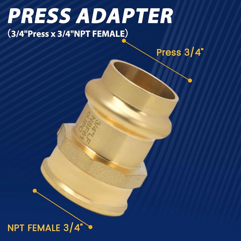 Abbiemo 10 قطع محول أنثوي ضغط 3/4 بوصة x 3/4 بوصة NPT نحاسي ضغط متصل بأنبوب NPT أنثوي خالي من الرصاص - Image 2